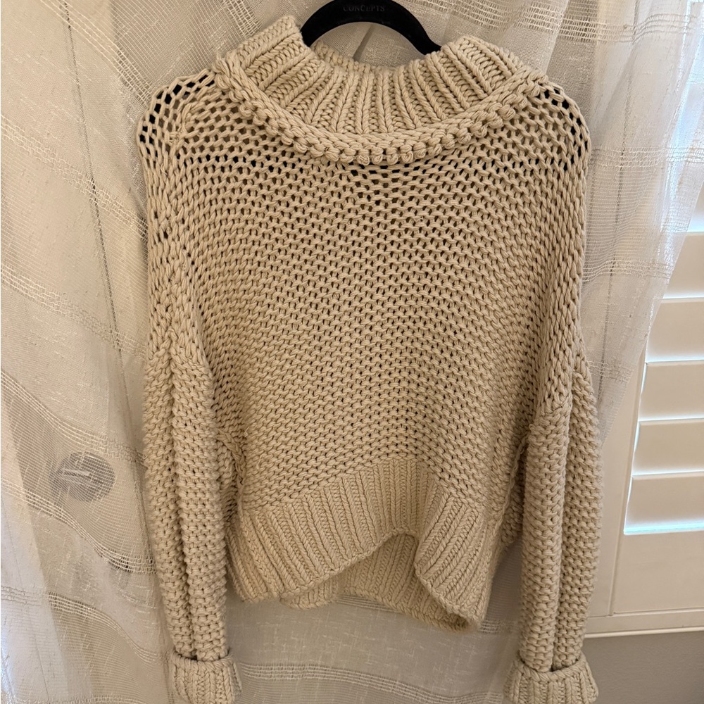Free People Cream Cowl Neck Sweater